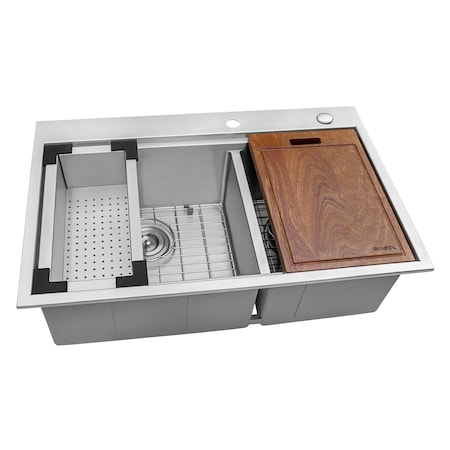 Ruvati 33"x22" Drop-in 60/40 Dbl Topmnt Tight Radius 16Ga SS Ldg Kitchen Sink RVH8035